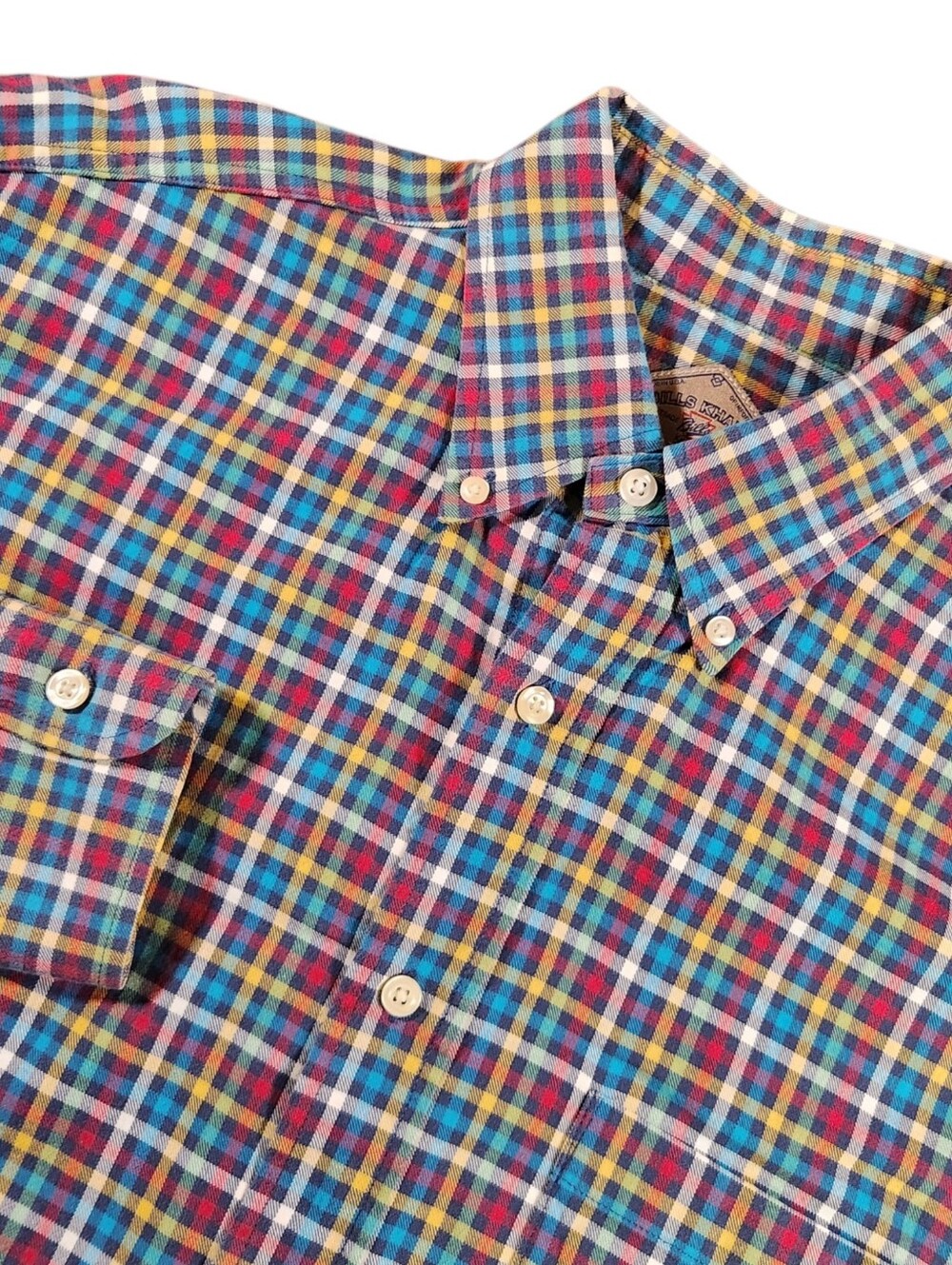 Bills Khakis Long Sleeve Button Up Shirt Men L Colorful Check Plaid Tailored Fit